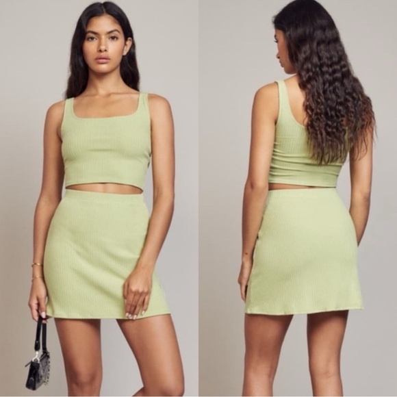Reformation Dresses & Skirts - REFORMATION Julianna Ribbed Knit Green High Rise Mini Skirt
